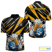 Load image into Gallery viewer, Custom Black And Yellow Funny Bowling And Beer Party Quarter-Zip Shirts For Men, Bowler Outfit IPHW9830