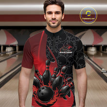 Load image into Gallery viewer, Custom Black And Red Flame Bowling Team Men Quarter-Zip Shirt, Bowling Ball Pattern Jerseys IPHW11277