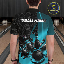 Load image into Gallery viewer, Custom Black And Blue Flame Bowling Team Men Polo Shirt, Bowling Ball Pattern Jerseys IPHW11278