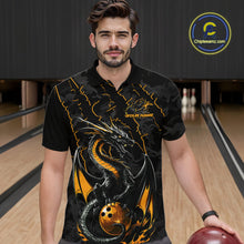 Load image into Gallery viewer, Custom Gray And Yellow Camo Dragon Claws Bowling Men Polo Shirts, Team Bowling Jerseys IPHW9857