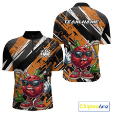 Load image into Gallery viewer, Custom Funny Bowling Ball Drink Beer Bowling Men Quarter-Zip Shirt, Grunge Orange Team Shirt IPHW10118