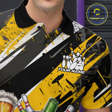 Load image into Gallery viewer, Custom Funny Bowling Ball Drink Beer Bowling Men Polo Shirt, Grunge Yellow Team Shirt IPHW10119