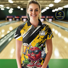 Load image into Gallery viewer, Custom Funny Bowling Ball Drink Beer Bowling Women Polo Shirt, Grunge Yellow Team Shirt IPHW10119
