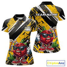 Load image into Gallery viewer, Custom Funny Bowling Ball Drink Beer Bowling Women Polo Shirt, Grunge Yellow Team Shirt IPHW10119
