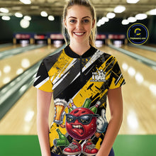 Load image into Gallery viewer, Custom Funny Bowling Ball Drink Beer Bowling Women Quarter-Zip Shirt, Yellow Team Shirt IPHW10119