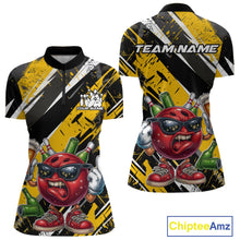 Load image into Gallery viewer, Custom Funny Bowling Ball Drink Beer Bowling Women Quarter-Zip Shirt, Yellow Team Shirt IPHW10119