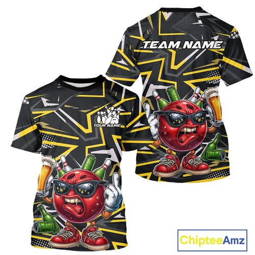 Custom Funny Bowling Ball Drink Beer Bowling Men T-Shirts, Yellow Bowling Team IPHW10120