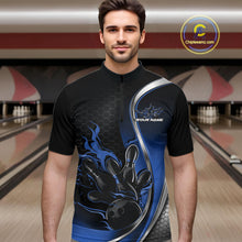 Load image into Gallery viewer, Custom Blue Flame Bowling Men Jerseys, Bowling Team League Shirt Bowlers Jerseys IPHW11301