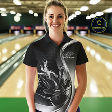 Load image into Gallery viewer, Custom Black And Gray Flame Bowling Women Jerseys, Bowling League Shirt Bowlers Jerseys IPHW11304