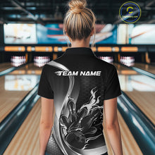 Load image into Gallery viewer, Custom Black And Gray Flame Bowling Women Jerseys, Bowling League Shirt Bowlers Jerseys IPHW11304