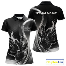 Load image into Gallery viewer, Custom Black And Gray Flame Bowling Women Jerseys, Bowling League Shirt Bowlers Jerseys IPHW11304