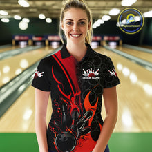 Load image into Gallery viewer, Custom Red Flame Bowling Pattern Bowling Women Polo Shirt, Bowling Team League Shirt IPHW9881