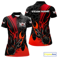 Load image into Gallery viewer, Custom Red Flame Bowling Pattern Bowling Women Polo Shirt, Bowling Team League Shirt IPHW9881