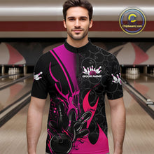 Load image into Gallery viewer, Custom Pink Flame Bowling Pattern Bowling Men Quarter-Zip Shirt, Bowling Team League Shirt IPHW9882