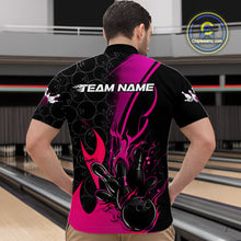 Load image into Gallery viewer, Custom Pink Flame Bowling Pattern Bowling Men Quarter-Zip Shirt, Bowling Team League Shirt IPHW9882