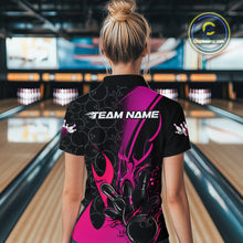 Load image into Gallery viewer, Custom Pink Flame Bowling Pattern Bowling Women Quarter-Zip Shirt, Bowling League Shirt IPHW9882
