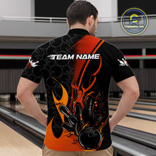Load image into Gallery viewer, Custom Orange Flame Bowling Pattern Bowling Men Quarter-Zip Shirt, Bowling Team League Shirt IPHW9883