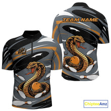 Load image into Gallery viewer, Custom Gray And Yellow Cobra Snake Bowling Quarter-Zip Shirt For Men, Cobra Bowling Team Jersey IPHW9892