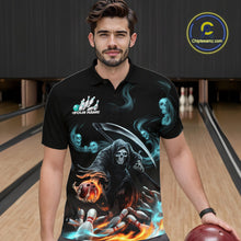 Load image into Gallery viewer, Custom Blue Skull Smoke Grim Reaper Bowling Men Polo Shirt, Halloween Bowling Jerseys IPHW9900