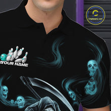 Load image into Gallery viewer, Custom Blue Skull Smoke Grim Reaper Bowling Men Polo Shirt, Halloween Bowling Jerseys IPHW9900