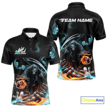 Load image into Gallery viewer, Custom Blue Skull Smoke Grim Reaper Bowling Men Polo Shirt, Halloween Bowling Jerseys IPHW9900