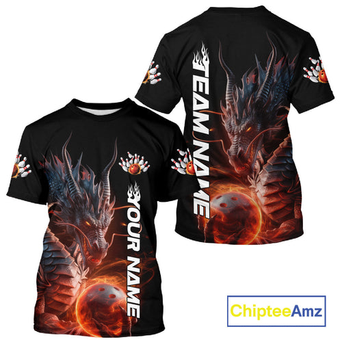 Custom Smoke Flame Dragon Bowling T-Shirts For Men, Dragon Bowling Team Jerseys IPHW9904