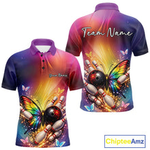 Load image into Gallery viewer, Custom Colorful Rainbow Colors Butterfly Bowling Team Shirt For Men, Bowling League Shirt IPHW11035