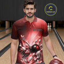 Load image into Gallery viewer, Custom Red Butterfly Bowling Team Men Polo Shirt, Bowling League Shirt IPHW11036