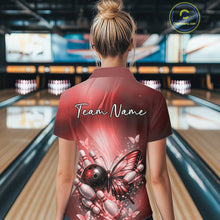 Load image into Gallery viewer, Custom Red Butterfly Bowling Team Women Polo Shirt, Bowling League Shirt IPHW11036