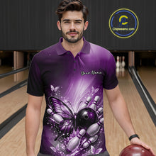 Load image into Gallery viewer, Custom Purple Butterfly Bowling Team Men Polo Shirt, Bowling League Shirt IPHW11037