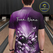 Load image into Gallery viewer, Custom Purple Butterfly Bowling Team Men Polo Shirt, Bowling League Shirt IPHW11037