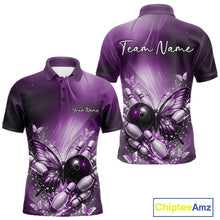 Load image into Gallery viewer, Custom Purple Butterfly Bowling Team Men Polo Shirt, Bowling League Shirt IPHW11037