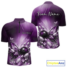 Load image into Gallery viewer, Custom Purple Butterfly Bowling Team Men Quarter-Zip Shirt, Bowling League Shirt IPHW11037