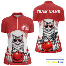 Load image into Gallery viewer, Custom Cool Maine Coon Cat With Funny Gesture Bowling Women Shirt, Bowling Team Outfit IPHW11046