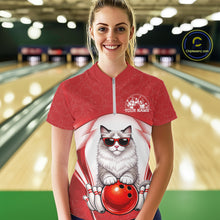 Load image into Gallery viewer, Custom Cool Ragdoll Cat With Funny Gesture Bowling Women Quarter-Zip Shirt, Team Outfit IPHW11048