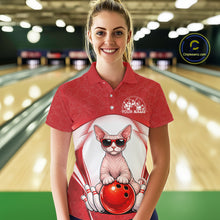 Load image into Gallery viewer, Custom Cool Sphynx Cat With Funny Gesture Bowling Women Polo Shirt, Bowling Team Outfit IPHW11049