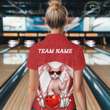 Load image into Gallery viewer, Custom Cool Sphynx Cat With Funny Gesture Bowling Women Polo Shirt, Bowling Team Outfit IPHW11049