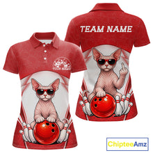 Load image into Gallery viewer, Custom Cool Sphynx Cat With Funny Gesture Bowling Women Polo Shirt, Bowling Team Outfit IPHW11049