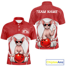 Load image into Gallery viewer, Custom Cool Sphynx Cat With Funny Gesture Bowling Men Polo Shirt, Bowling Team Outfit IPHW11049