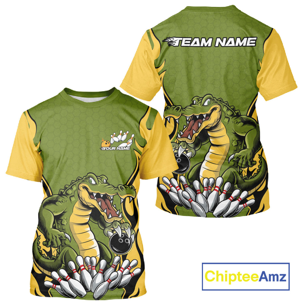 Custom Funny Alligator Bowling T-Shirts For Men, Alligator Bowling Team League IPHW9924
