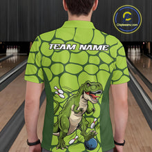 Load image into Gallery viewer, Custom Funny Green Dinosaur Bowling Team Men Polo Shirt, Bowling Tournament Team Shirt IPHW9931