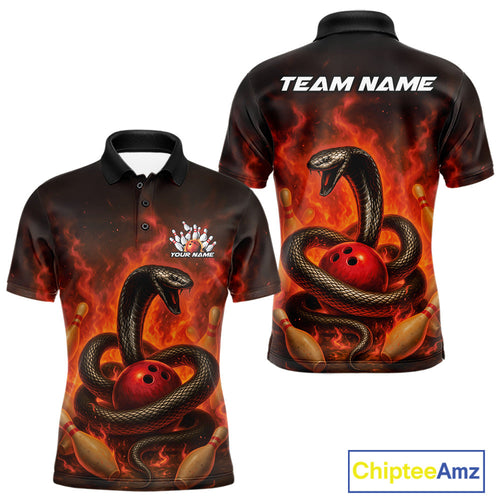 Custom Red Flame Black Mamba Snake Bowling Men Polo Shirt, Snake Bowling Team Jerseys IPHW10149