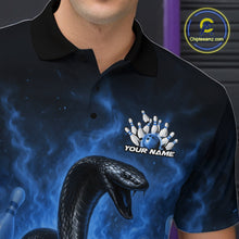 Load image into Gallery viewer, Custom Blue Flame Black Mamba Snake Bowling Men Polo Shirt, Snake Bowling Team Jerseys IPHW10151