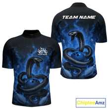 Load image into Gallery viewer, Custom Blue Flame Black Mamba Snake Bowling Men Quarter-Zip Shirt, Snake Bowling Team Jerseys IPHW10151