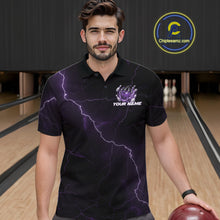 Load image into Gallery viewer, Custom Black And Purple Lightning Montrous Flame Bowling Tournament Men Polo Team Shirt IPHW11073