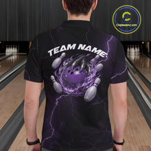 Load image into Gallery viewer, Custom Black And Purple Lightning Montrous Flame Bowling Tournament Men Polo Team Shirt IPHW11073