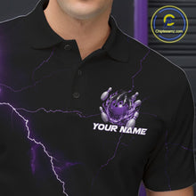 Load image into Gallery viewer, Custom Black And Purple Lightning Montrous Flame Bowling Tournament Men Polo Team Shirt IPHW11073