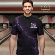 Load image into Gallery viewer, Custom Black And Purple Lightning Montrous Flame Bowling Tournament Men Quarter-Zip Team Shirt IPHW11073