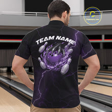 Load image into Gallery viewer, Custom Black And Purple Lightning Montrous Flame Bowling Tournament Men Quarter-Zip Team Shirt IPHW11073