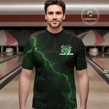 Load image into Gallery viewer, Custom Black And Green Lightning Montrous Flame Bowling Tournament Men Quarter-Zip Team Shirt IPHW11074
